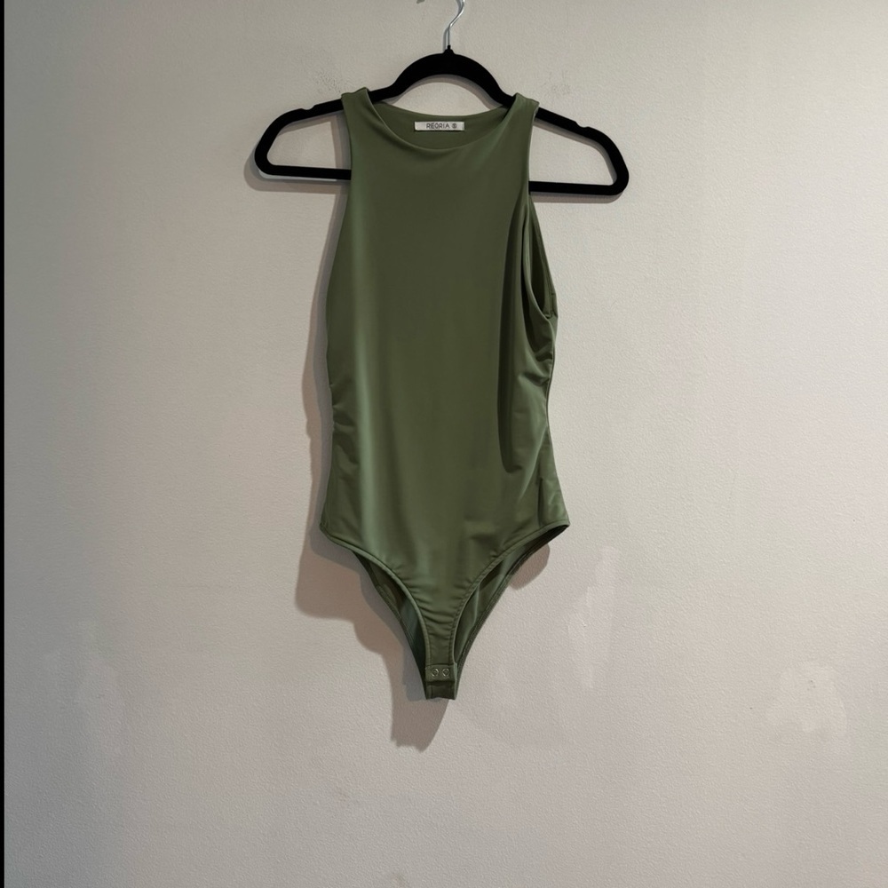 Reoria Olive Green Racerback Halter Bodysuit Small Minimalist Tank - Picture 5 of 6
